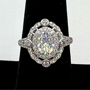 Unique Vintage-Inspired Double Halo Oval 2 Carat Moissanite Marked S925